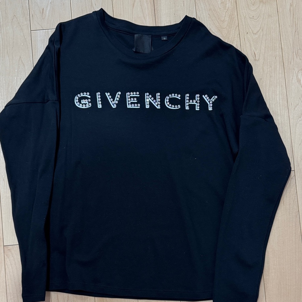 Girls Givenchy Black crystal Long Sleeve Tee with Logo